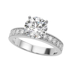 GIA 4,01 Karat runde Vintage Milgrain Kanal 18K Weißgold Diamantring