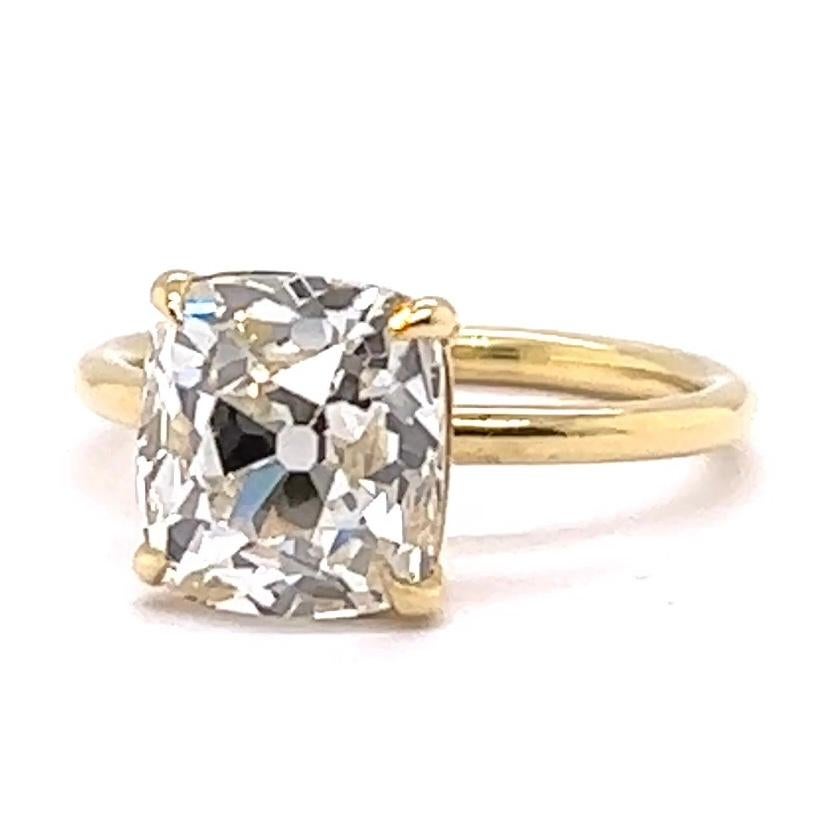 GIA 4.01 Carats Old Mine Cut Diamond 18K Yellow Gold Solitaire Engagement Ring 1