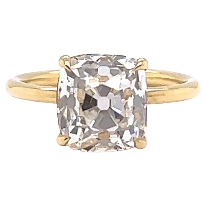 GIA 4.01 Carats Old Mine Cut Diamond 18K Yellow Gold Solitaire Engagement Ring