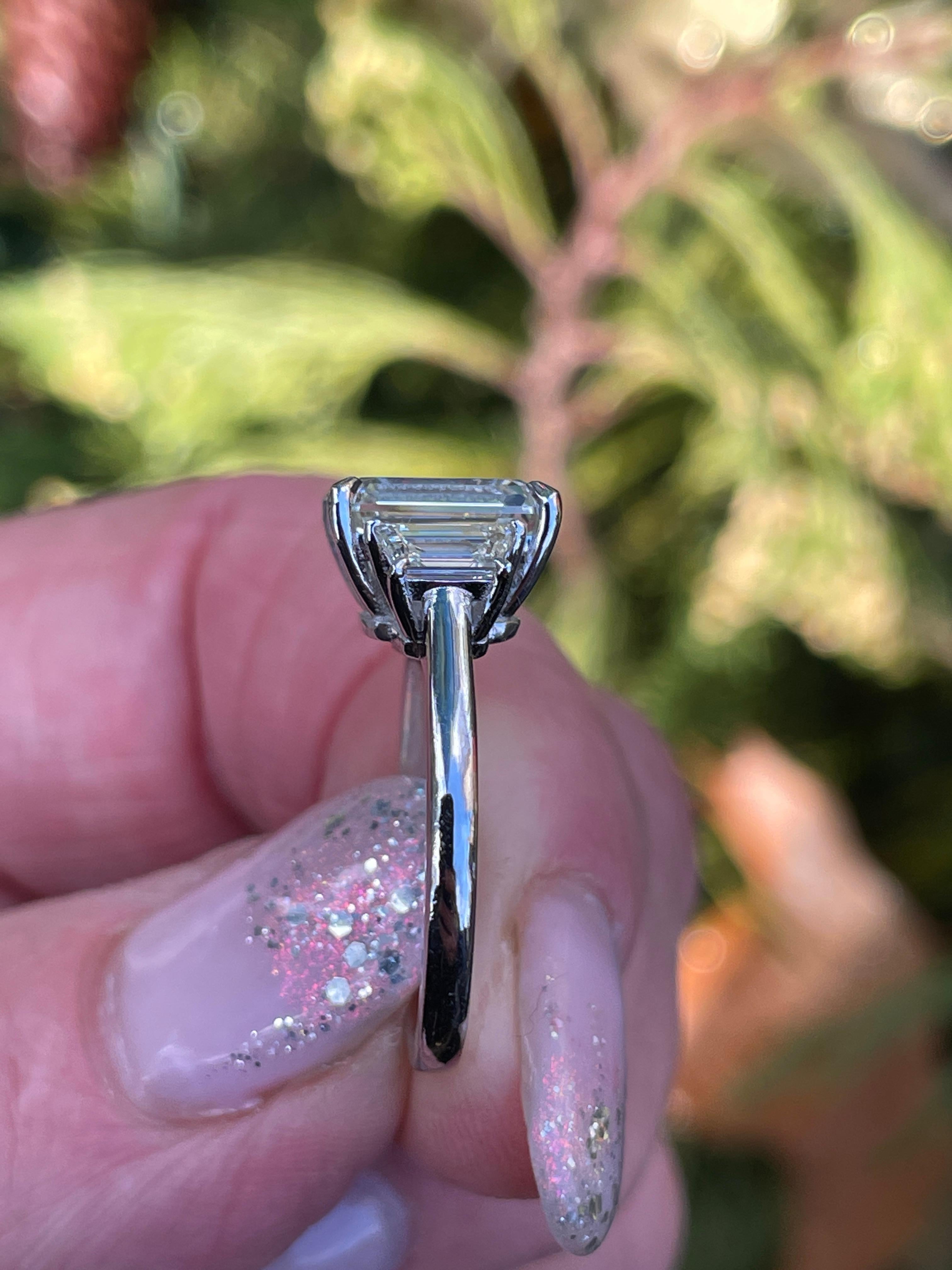 GIA 4.01CT Estate Vintage Emerald Diamond 3 Stone Engagement Wedding Plat Ring 1