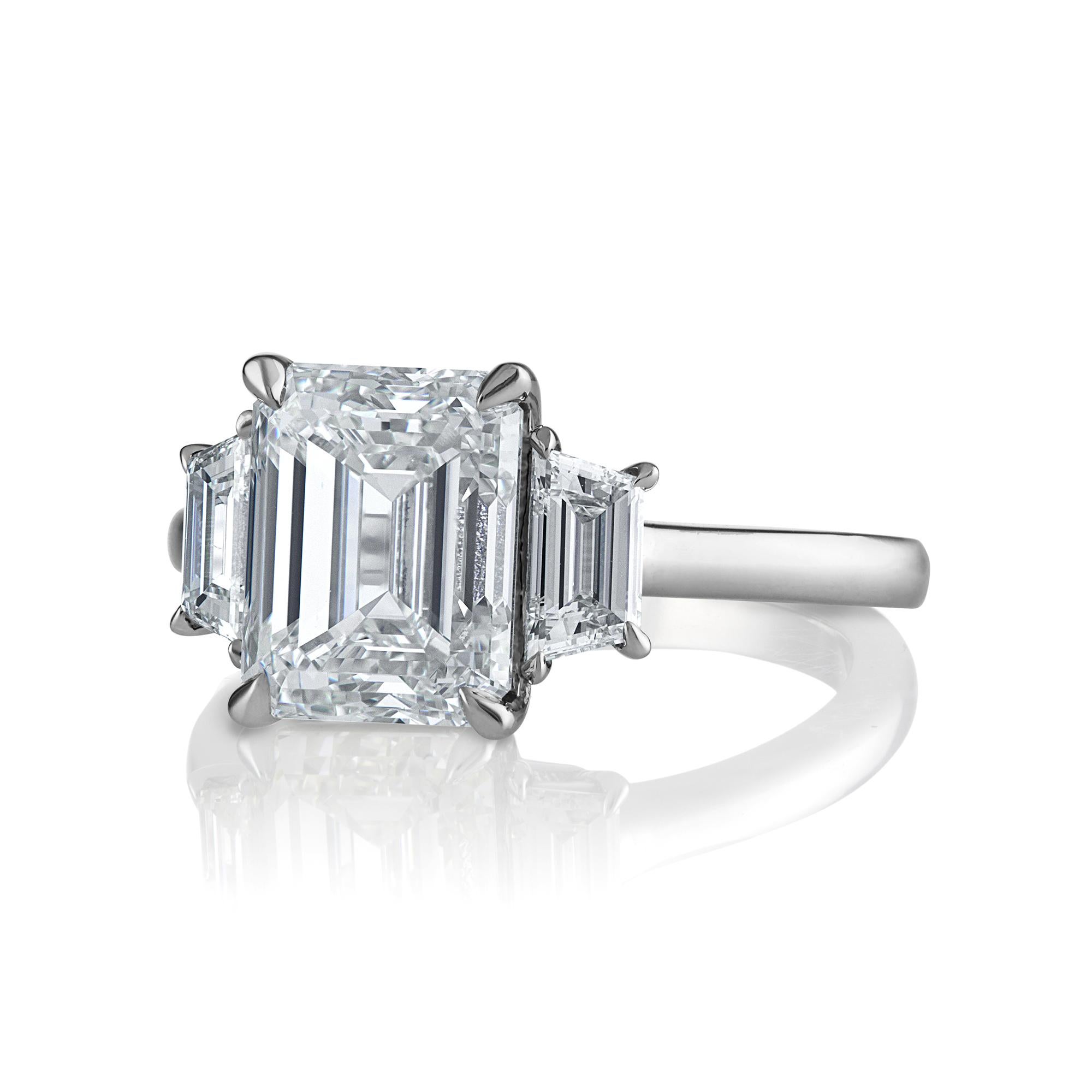 Modern GIA 4.01CT Estate Vintage Emerald Diamond 3 Stone Engagement Wedding Plat Ring