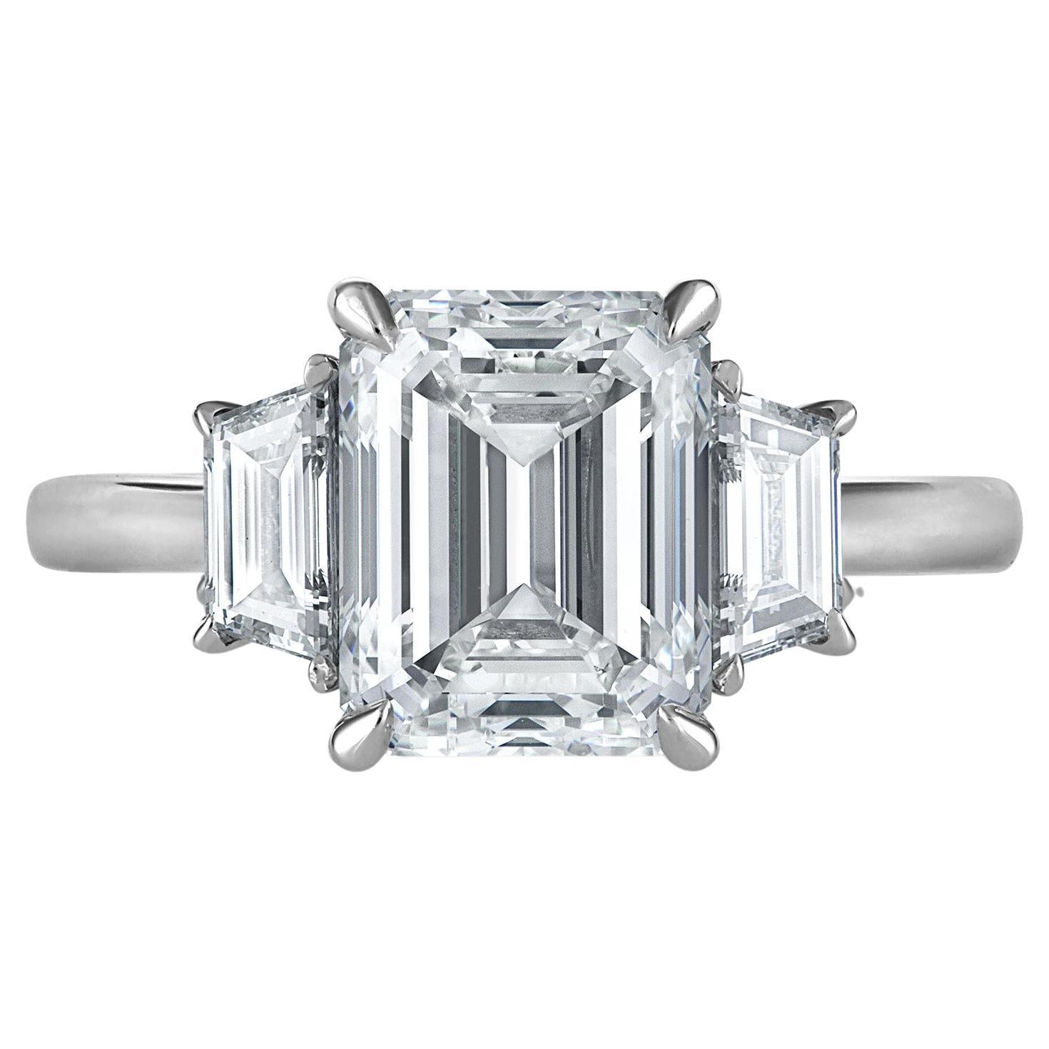 GIA 4.01CT Estate Vintage Emerald Diamond 3 Stone Engagement Wedding Plat Ring For Sale
