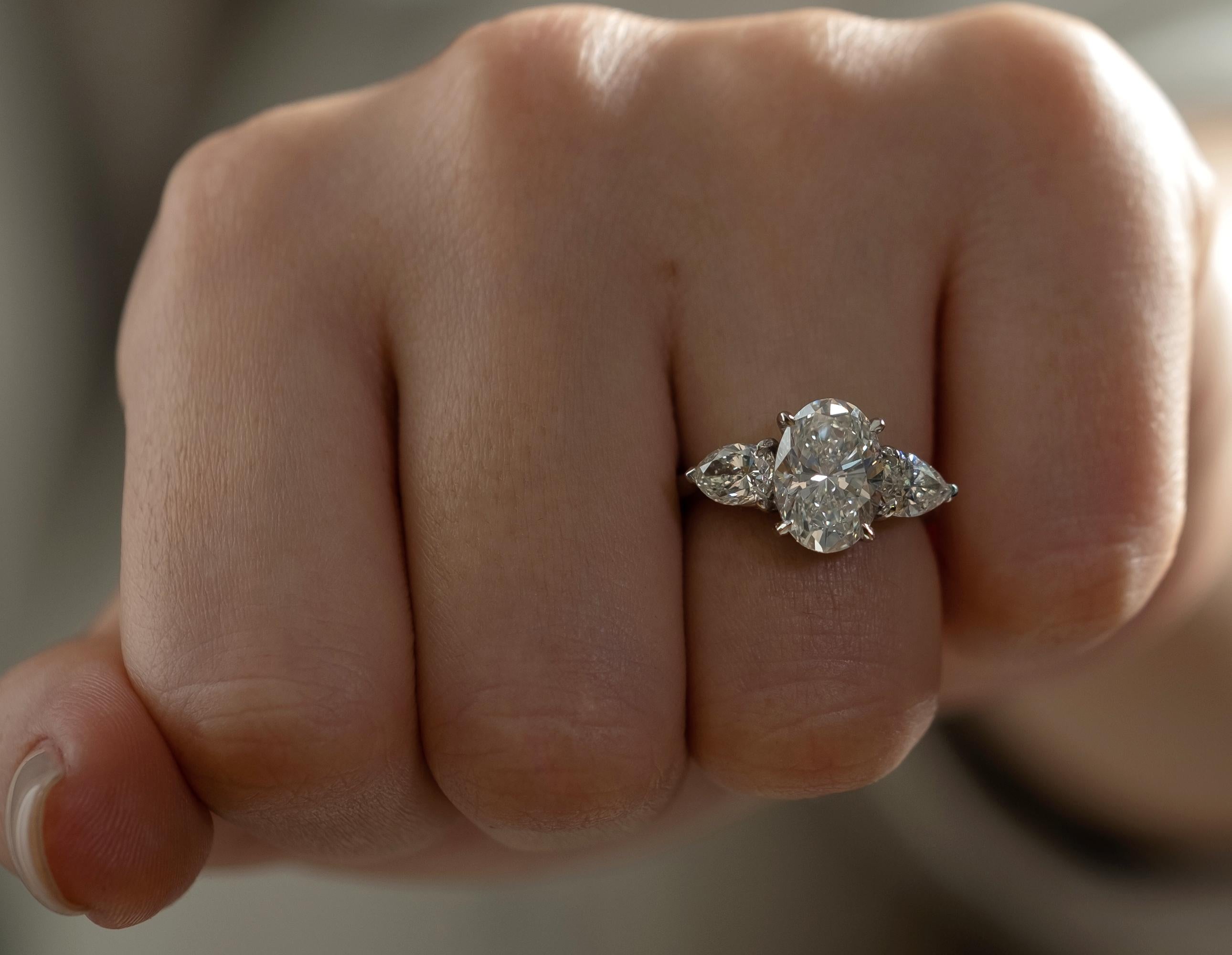 GIA 4.01ct Estate Vintage Oval Diamond 3 Stone Engagement Wedding Platinum Ring 4