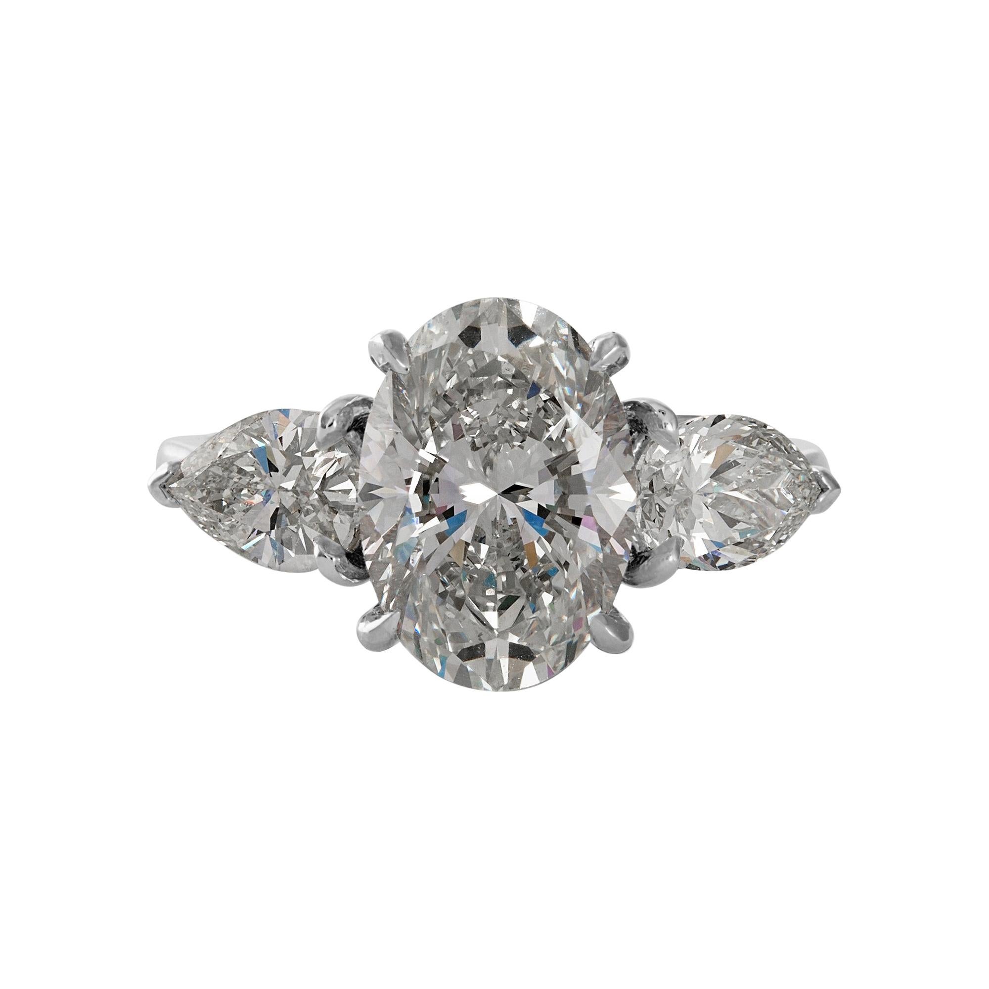 GIA 4.01ct Estate Vintage Oval Diamond 3 Stone Engagement Wedding Platinum Ring