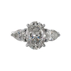 GIA 4.01ct Estate Vintage Oval Diamond 3 Stone Engagement Wedding Platinum Ring