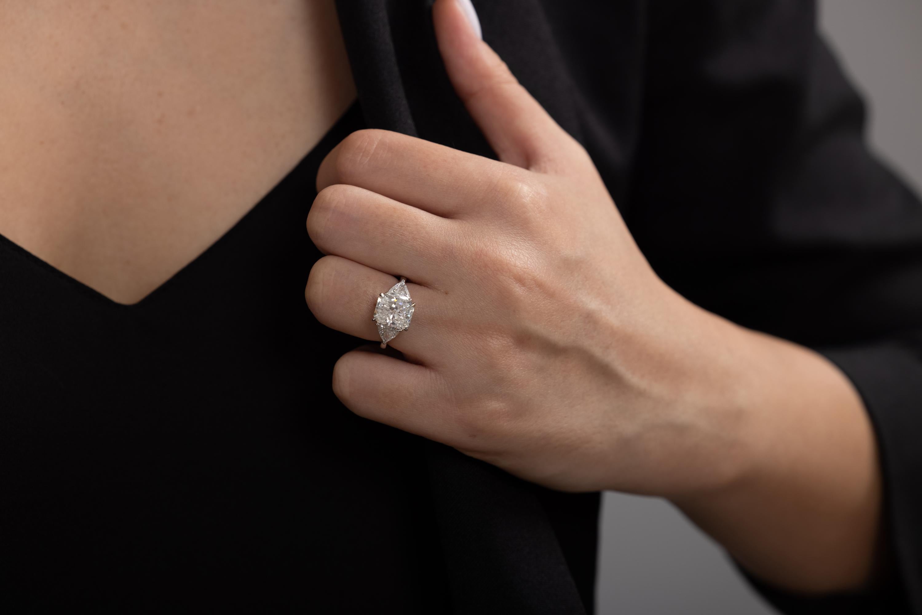 GIA 4.01Ct Estate Vintage Radiant Diamond 3 Stone Engagement Wedding Plat Ring 2