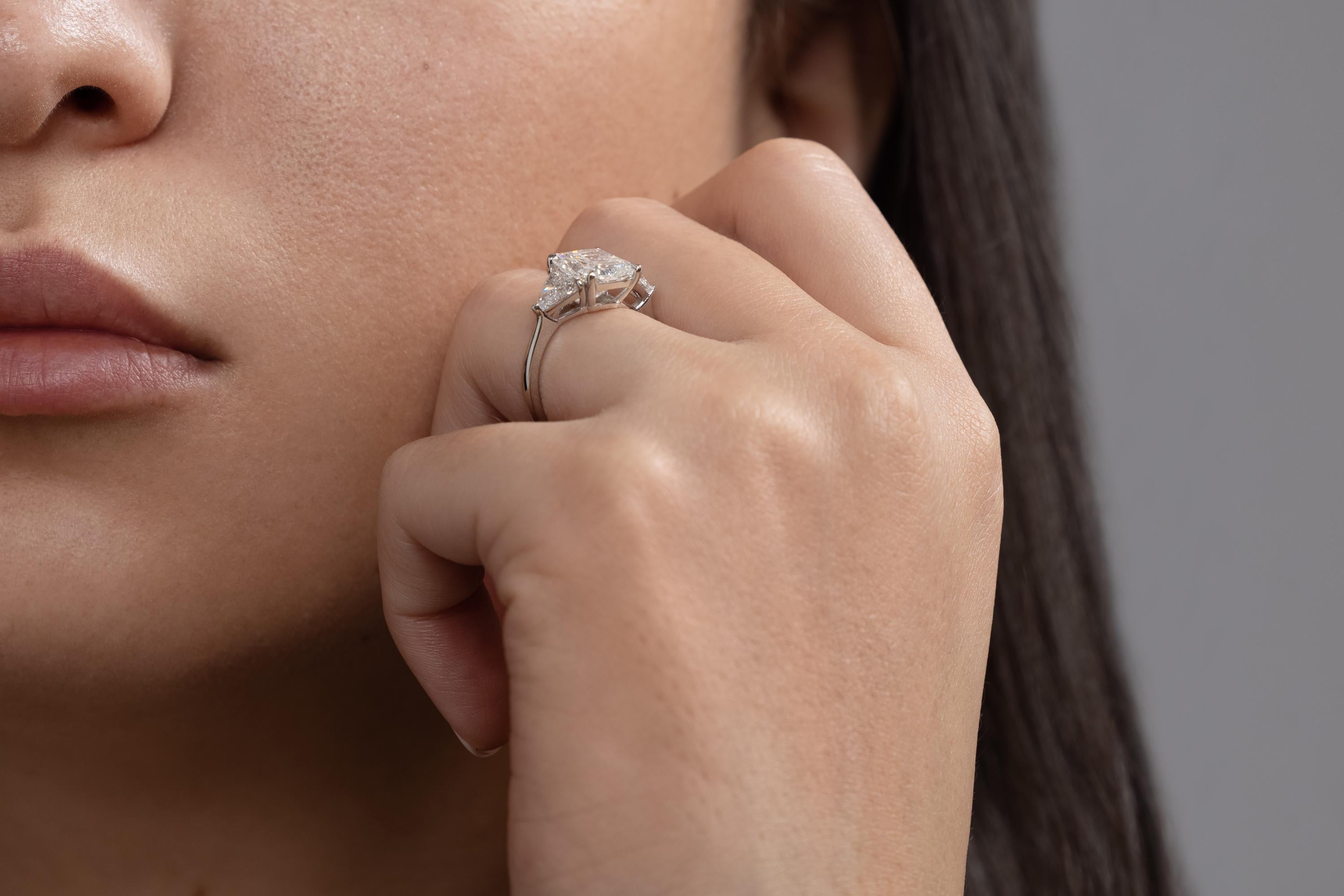GIA 4.01Ct Estate Vintage Radiant Diamond 3 Stone Engagement Wedding Plat Ring 4