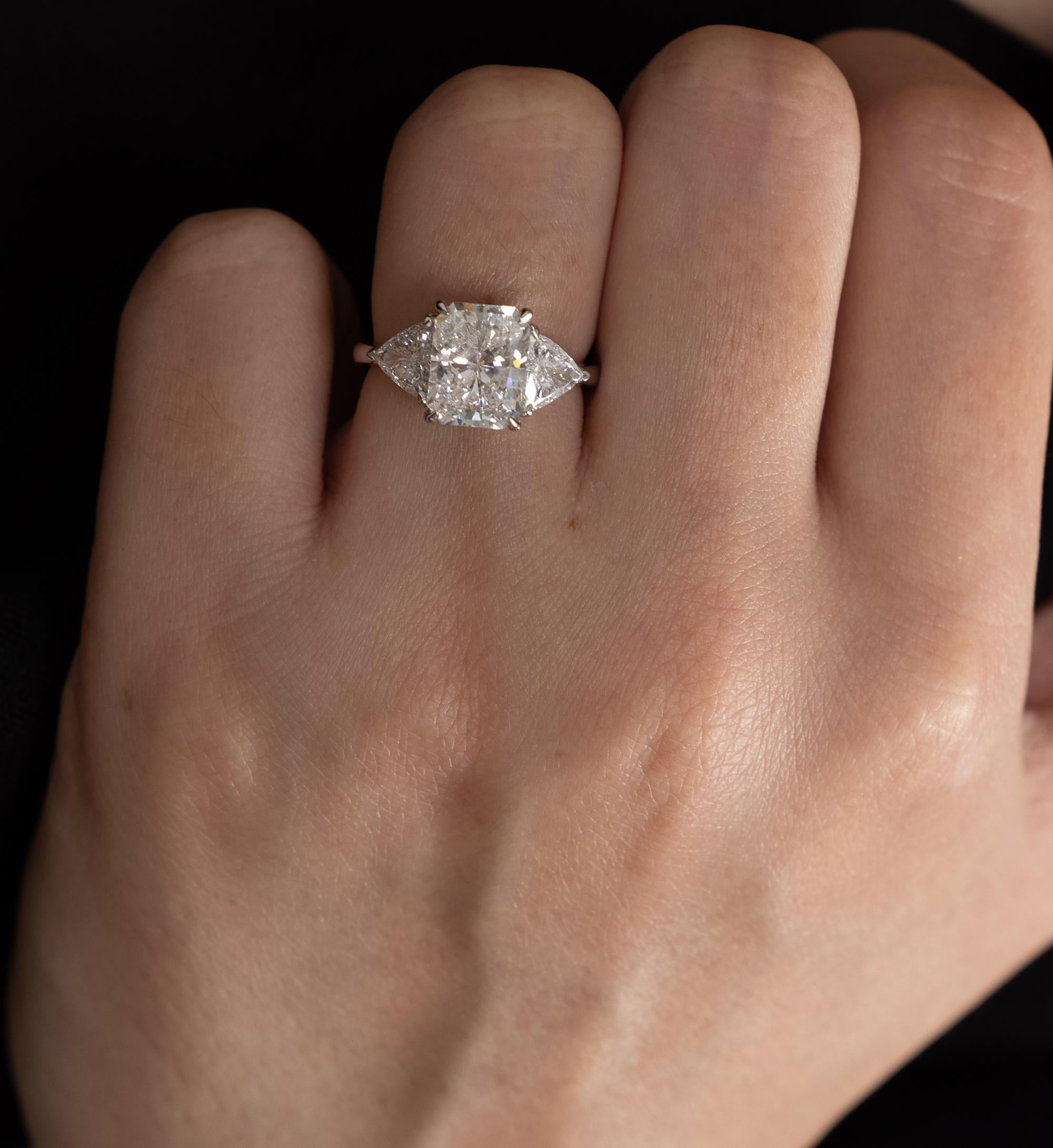 GIA 4.01Ct Estate Vintage Radiant Diamond 3 Stone Engagement Wedding Plat Ring 5