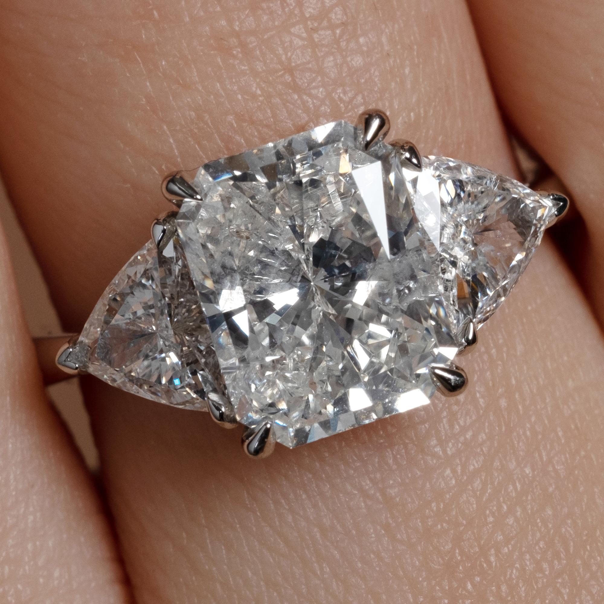 GIA 4.01Ct Estate Vintage Radiant Diamond 3 Stone Engagement Wedding Plat Ring 6