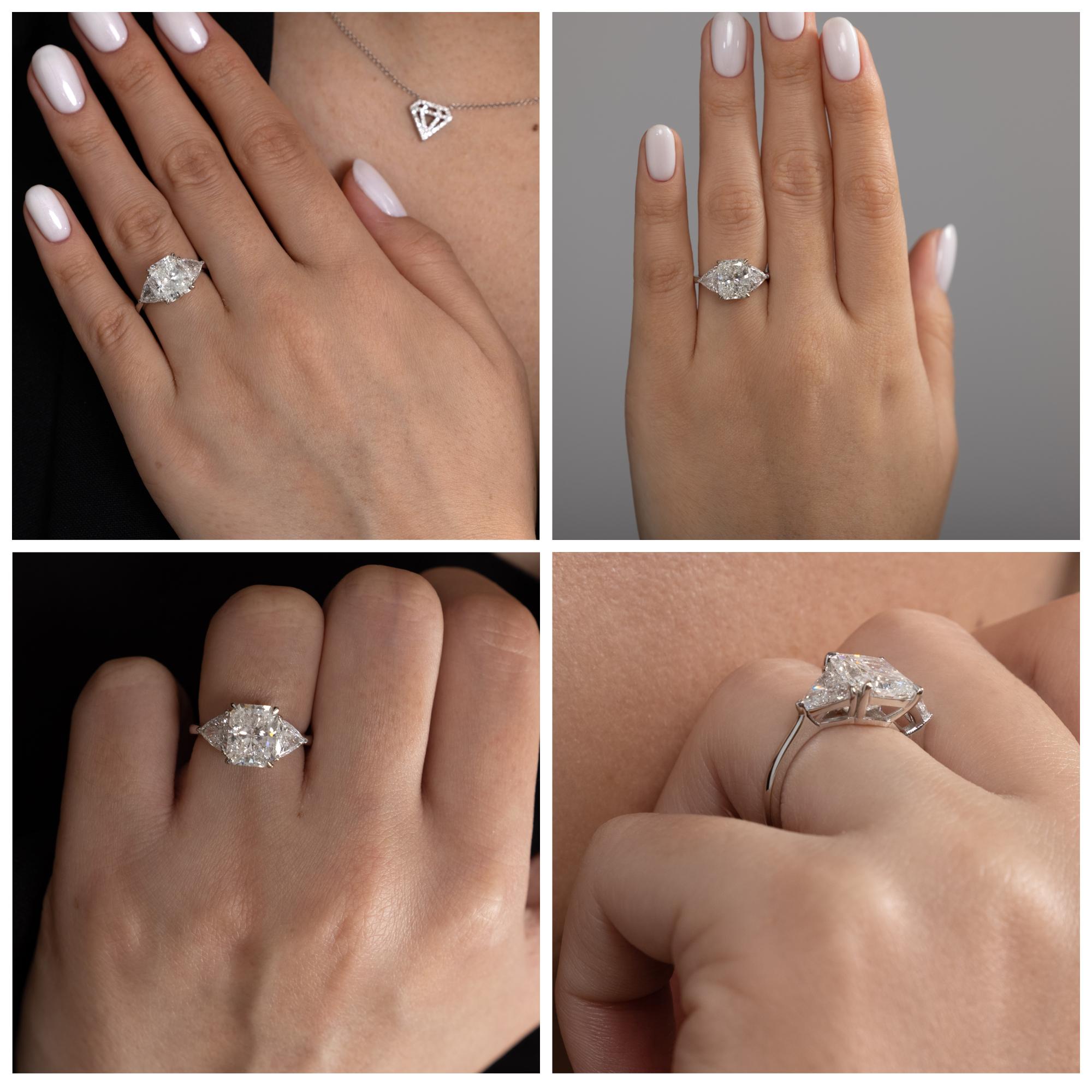GIA 4.01Ct Estate Vintage Radiant Diamond 3 Stone Engagement Wedding Plat Ring 7