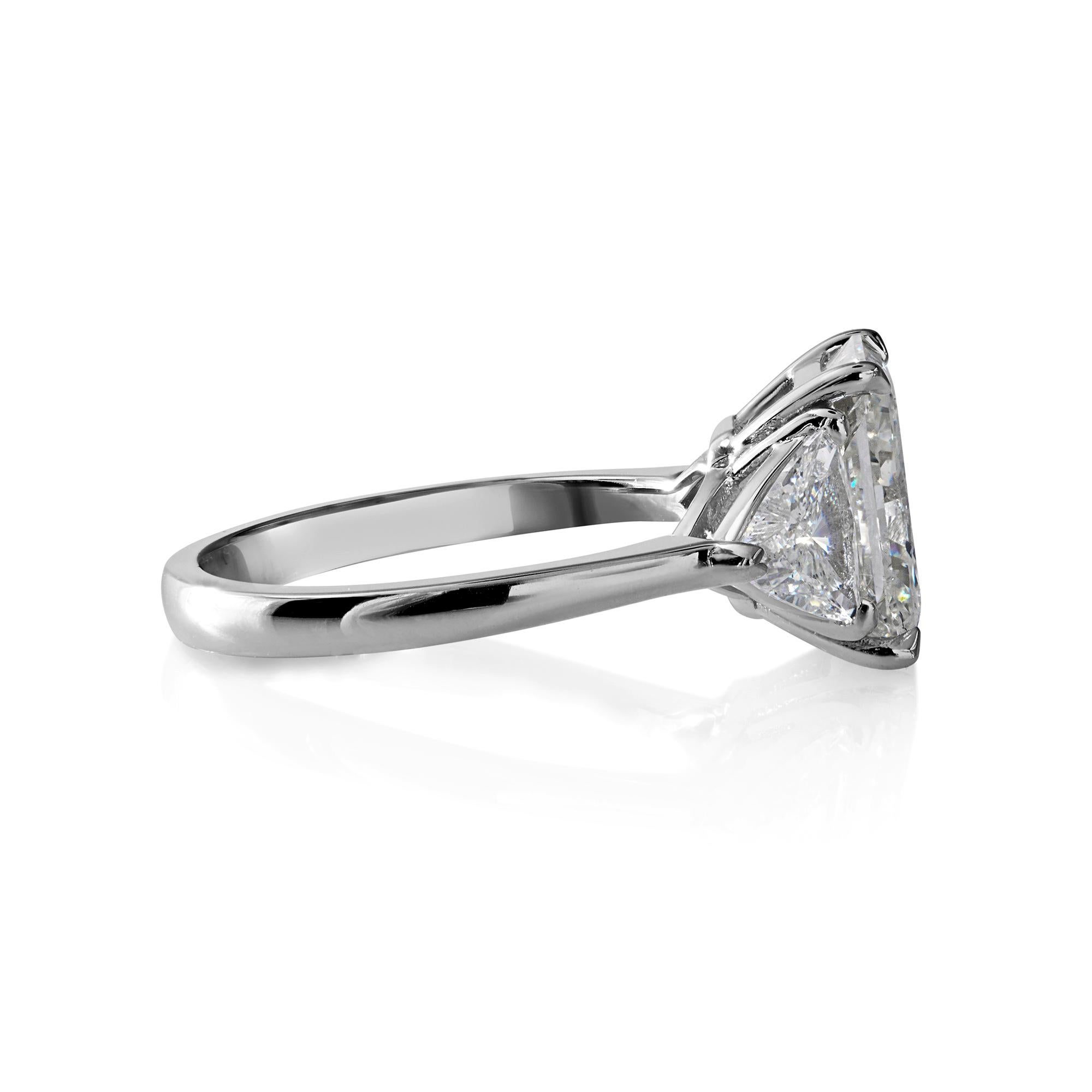 Radiant Cut GIA 4.01Ct Estate Vintage Radiant Diamond 3 Stone Engagement Wedding Plat Ring