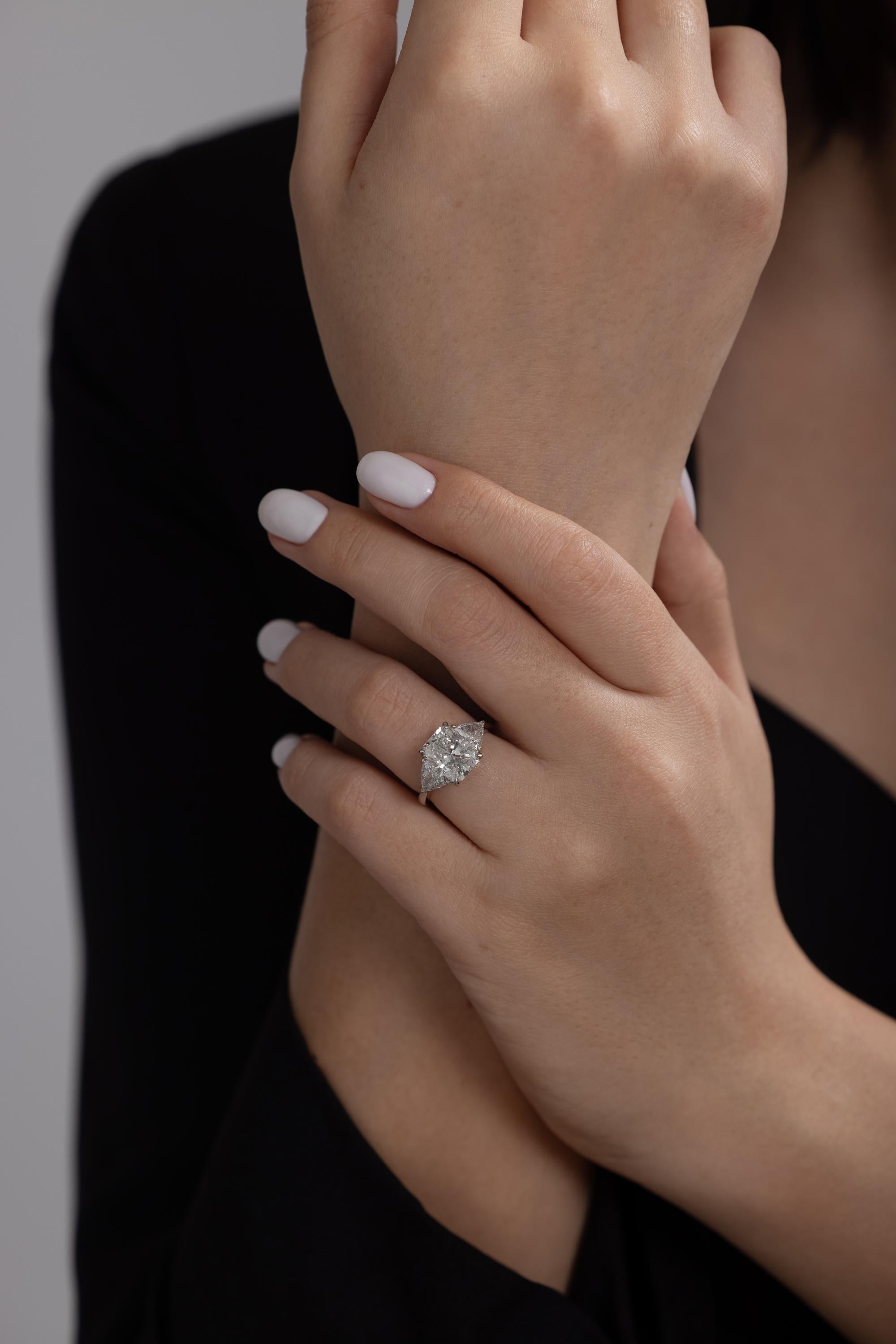 Women's GIA 4.01Ct Estate Vintage Radiant Diamond 3 Stone Engagement Wedding Plat Ring