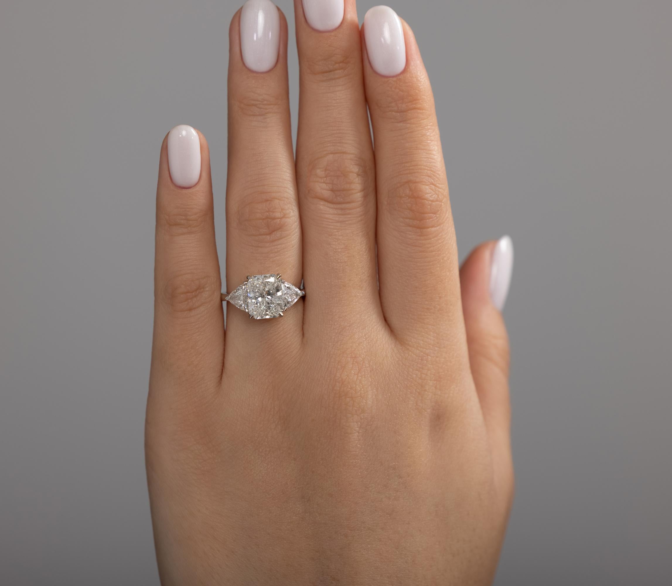 GIA 4.01Ct Estate Vintage Radiant Diamond 3 Stone Engagement Wedding Plat Ring 1