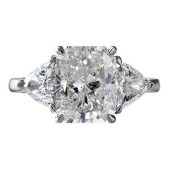 GIA 4.01Ct Estate Vintage Radiant Diamond 3 Stone Engagement Wedding Plat Ring