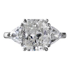 GIA 4.01Ct Estate Vintage Radiant Diamant 3 Stein Verlobung Hochzeit Plat Ring