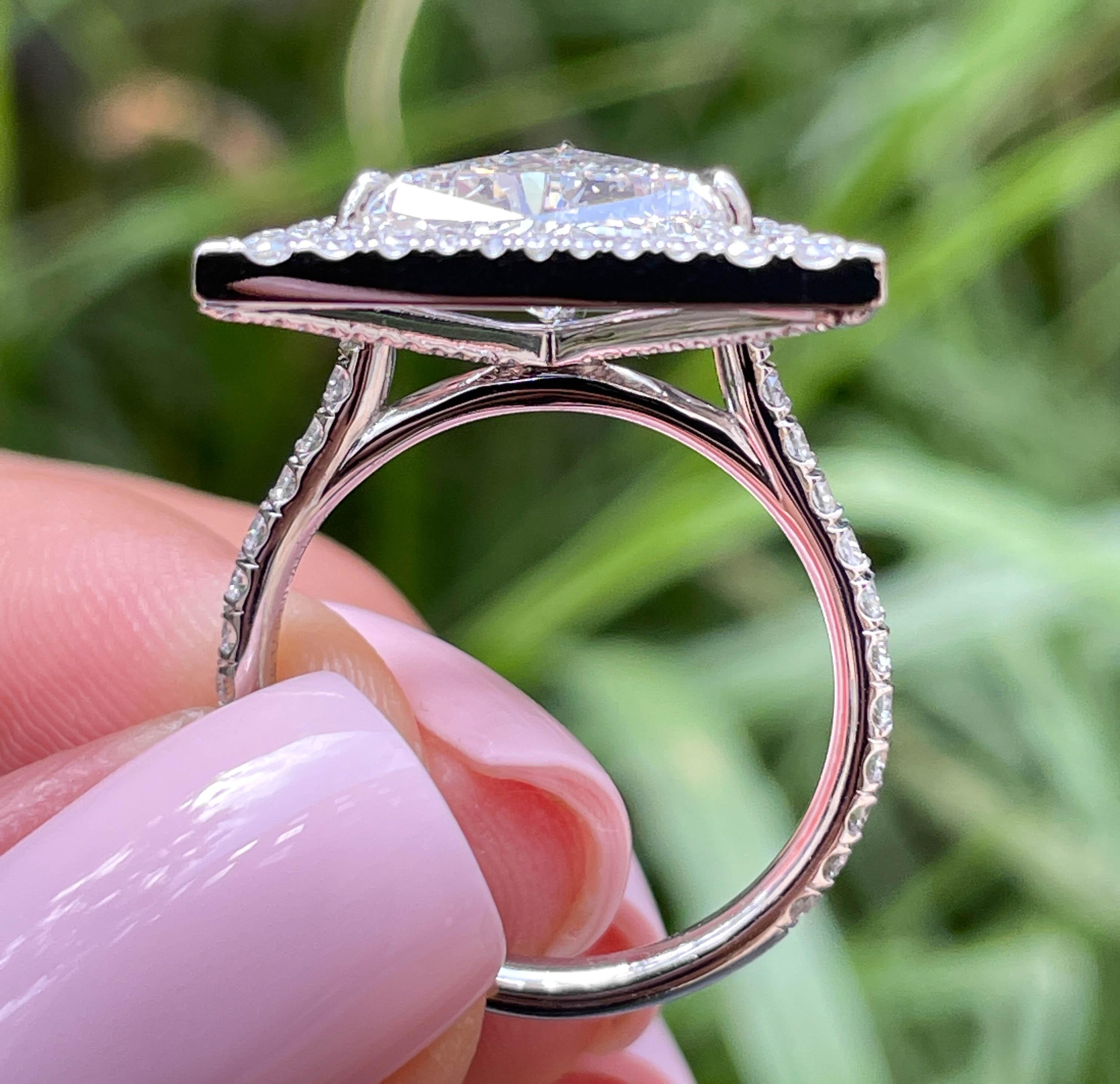 GIA 4.01ct Estate Vintage Trillion Diamond Halo Engagement Wedding Platinum Ring For Sale 8