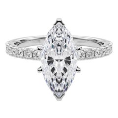 GIA 4,01ct Marquise Solitär mit halber Ewigkeit 18K Weißgold Diamantring