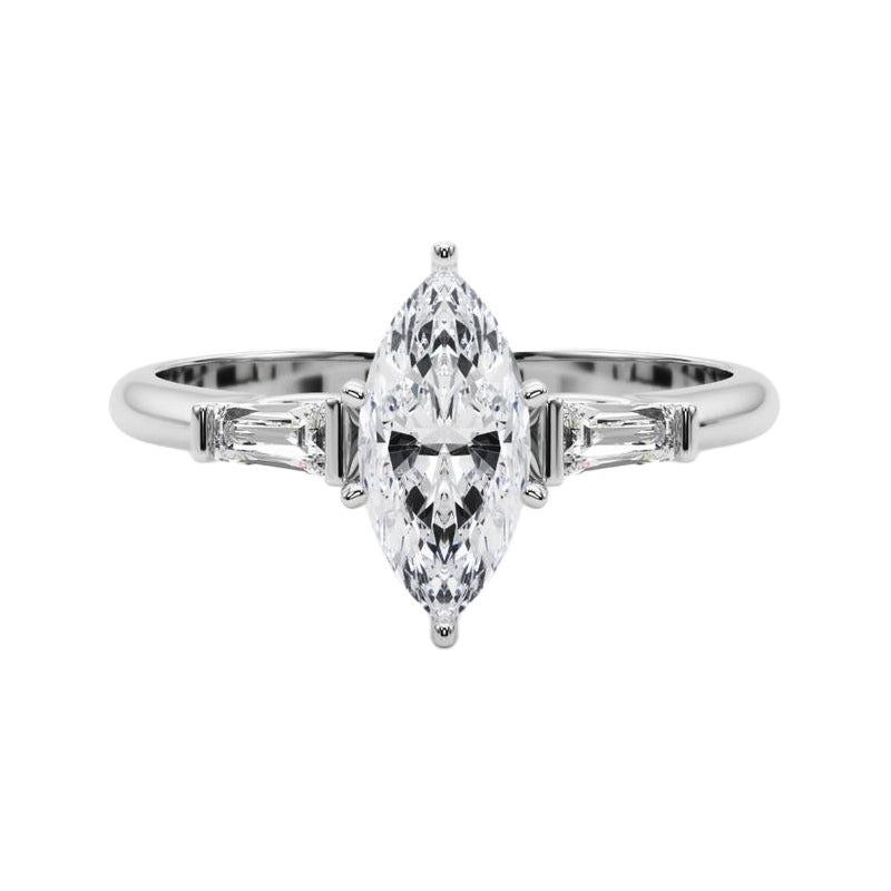 GIA 4.01ct Marquise Three-Stone Tapered Baguette 18K White Gold Diamond Ring (bague à diamant en or blanc)