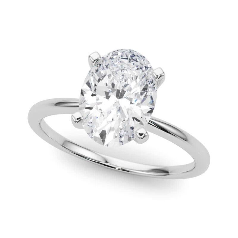 Taille ovale GIA 4.01ct Oval Slim Band Prong Set Solitaire 18K White Gold Diamond Ring en vente