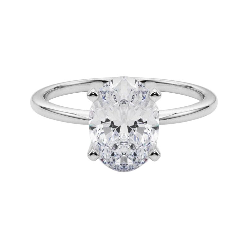 GIA 4.01ct Oval Slim Band Prong Set Solitaire 18K White Gold Diamond Ring