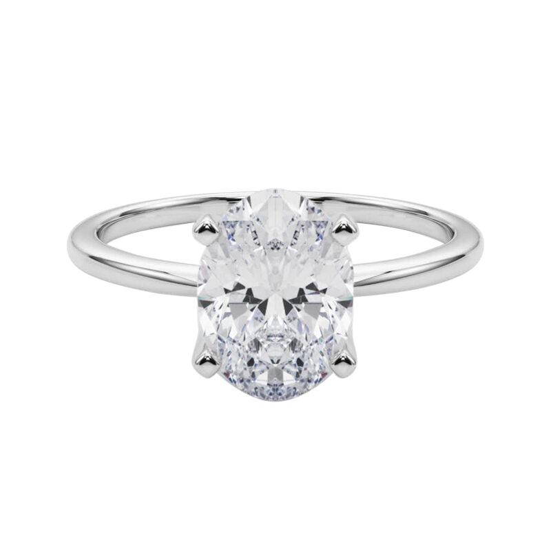 GIA 4.01ct Oval Slim Band Prong Set Solitaire 18K White Gold Diamond Ring en vente