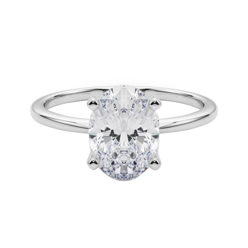 GIA 4,01ct Oval Slim Band Prong Set Solitaire in oro bianco 18K Diamond Ring