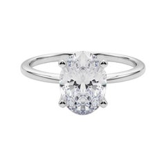 GIA 4,01ct Oval Slim Band Prong Set Solitaire in oro bianco 18K Diamond Ring