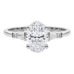 GIA 4,01ct Oval Drei-Stein konisch Baguette 18K Weißgold Diamantring