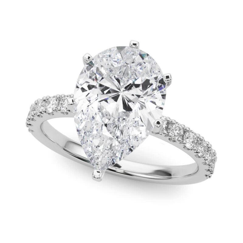 Taille poire GIA 4.01ct Solitaire poire avec Demi-Eternité Bague diamant en or blanc 18K en vente