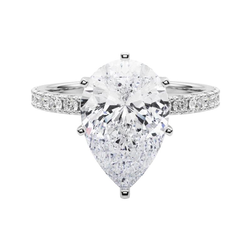 GIA 4.01ct Solitaire poire avec Demi-Eternité Bague diamant en or blanc 18K en vente