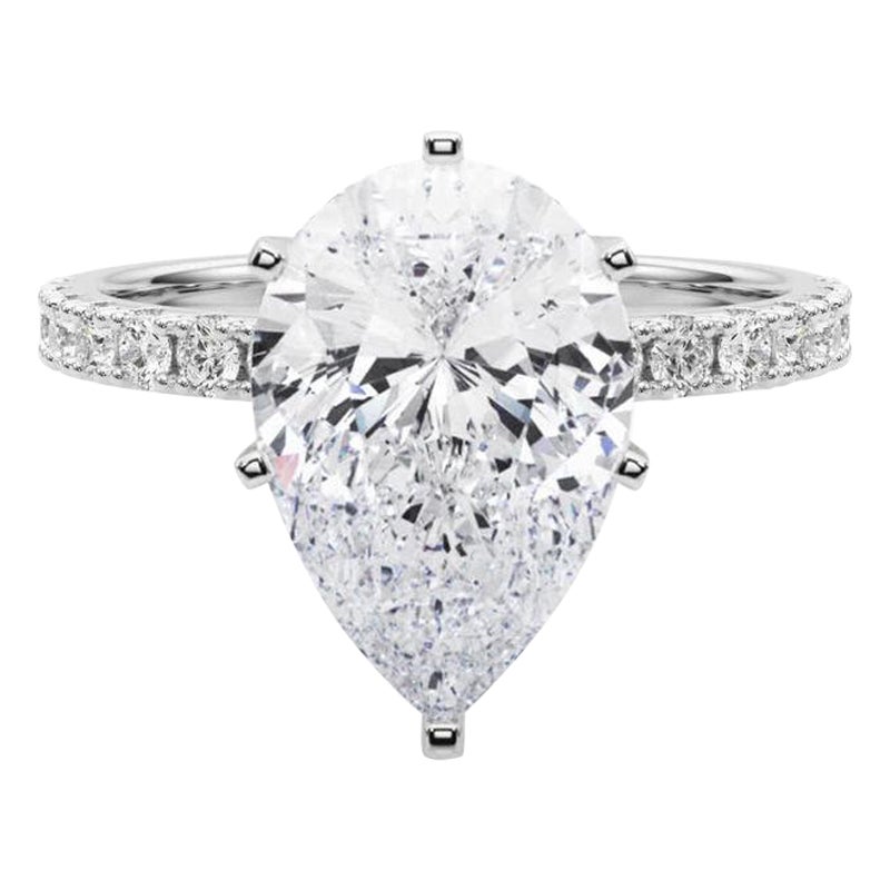 GIA 4.01ct Solitaire poire avec Demi-Eternité Bague diamant en or blanc 18K