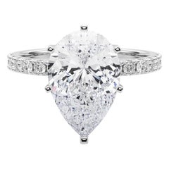 GIA 4,01 ct Solitario de pera con media eternidad Anillo de diamantes de oro blanco de 18 quilates