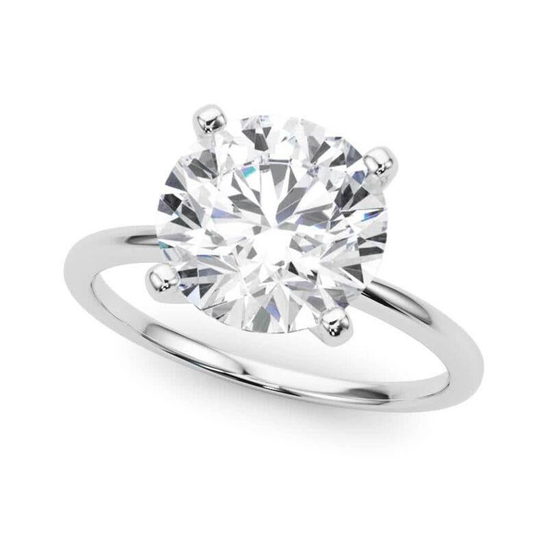 Taille ronde GIA 4.01ct Round Slim Band Prong Set Solitaire 18K White Gold Diamond Ring en vente