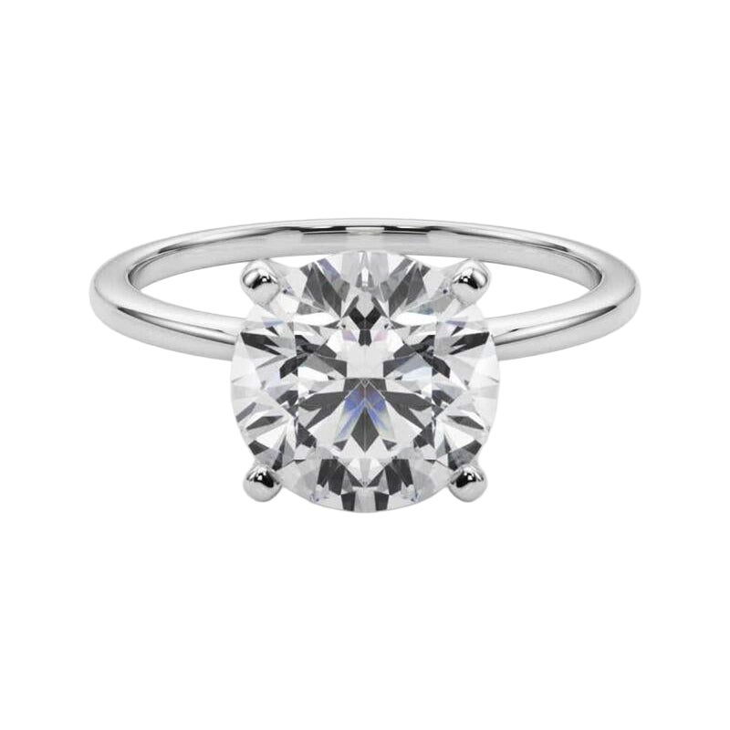 GIA 4.01ct Round Slim Band Prong Set Solitaire 18K White Gold Diamond Ring en vente