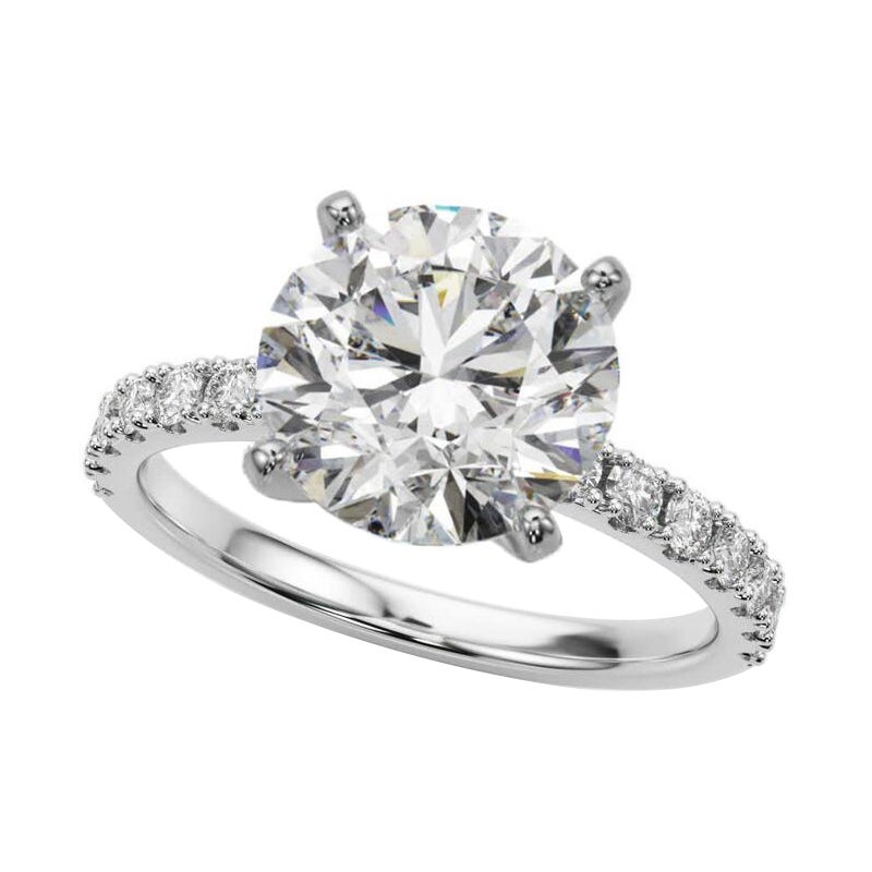 GIA 4.01ct Round Solitaire with Half Eternity 18K White Gold Diamond Ring (bague à diamant en or blanc 18K)