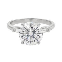 GIA 4,01ct Runder Dreistein konisch zulaufender Baguette 18K Weißgold Diamantring