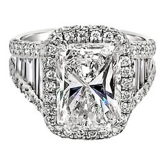 GIA 4.02 Carat E/SI1 Radiant Diamond 18 Karat Engagement Ring with Halo