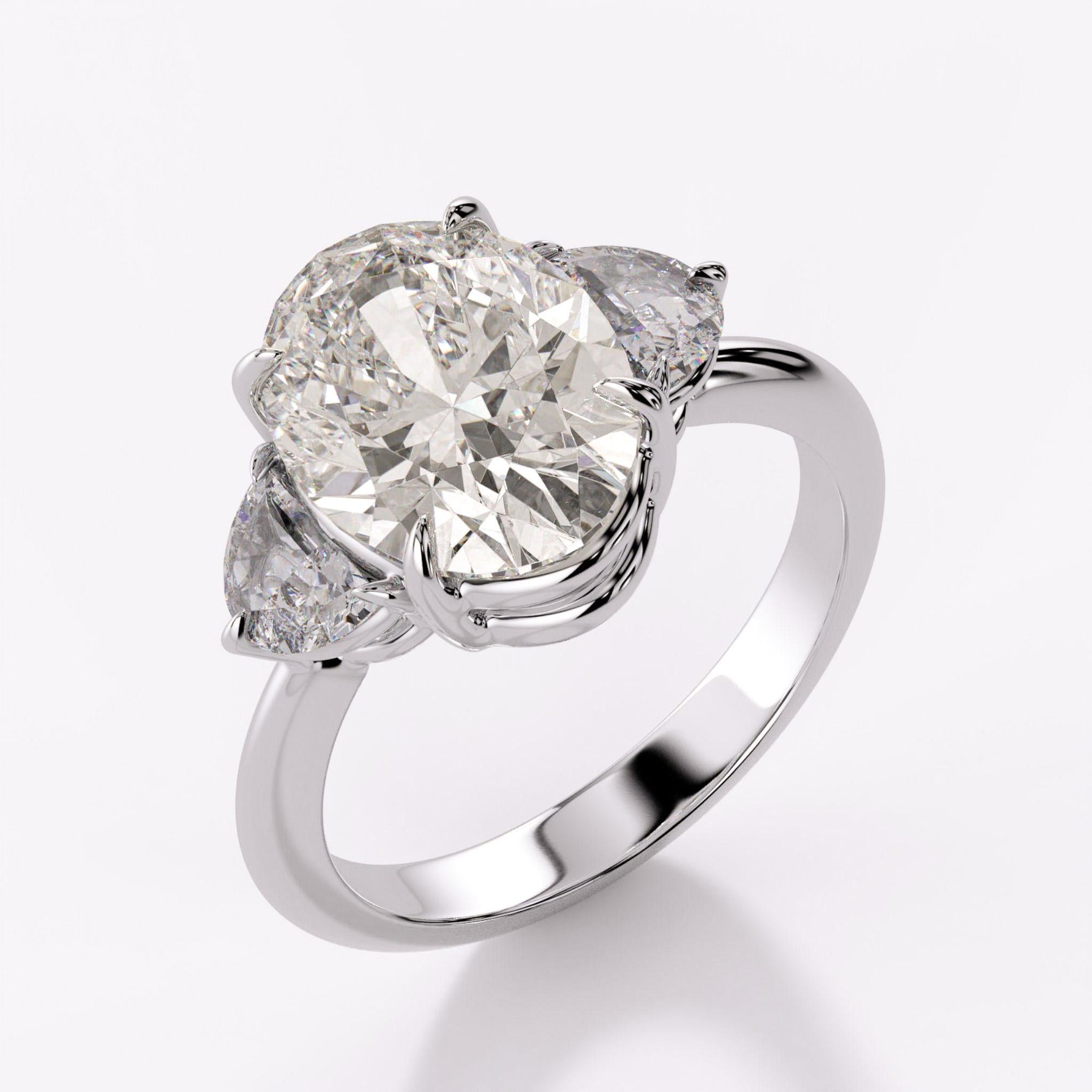 GIA 4,02 carati di diamante taglio ovale E/VS2 Anello sidestone a mezza luna con tre pietre in vendita 6