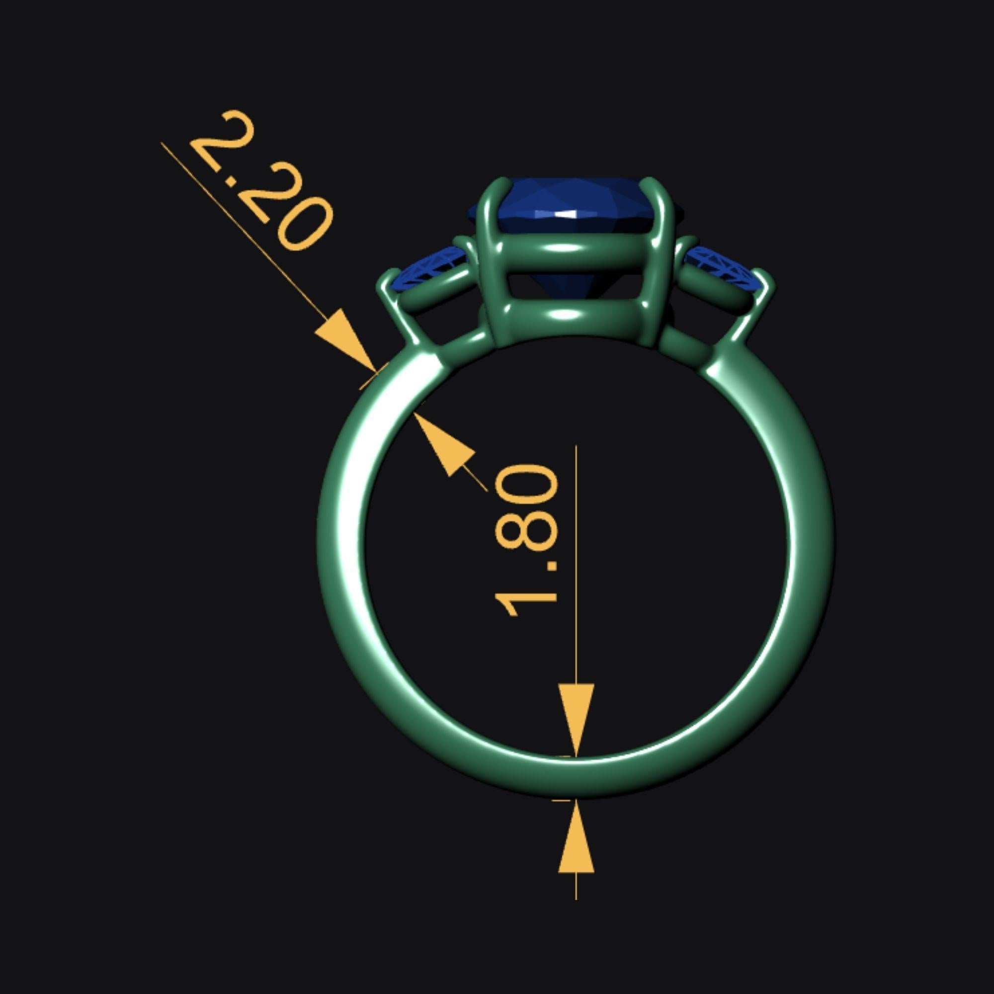 Moderno GIA 4,02 carati di diamante taglio ovale E/VS2 Anello sidestone a mezza luna con tre pietre in vendita