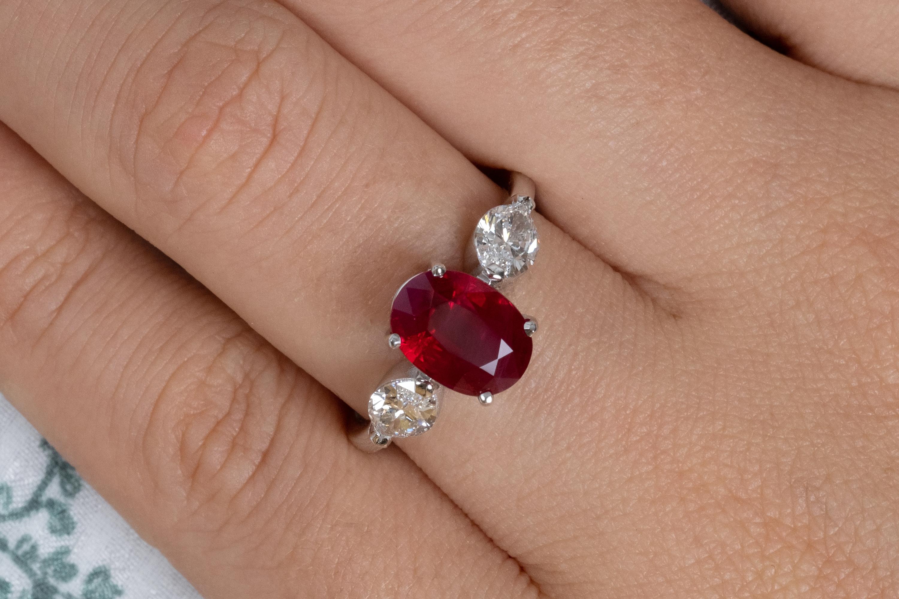 GIA 4.02ct Estate Vintage Burma Red Ruby Diamond 3Stone Engagement Wedding WG 5