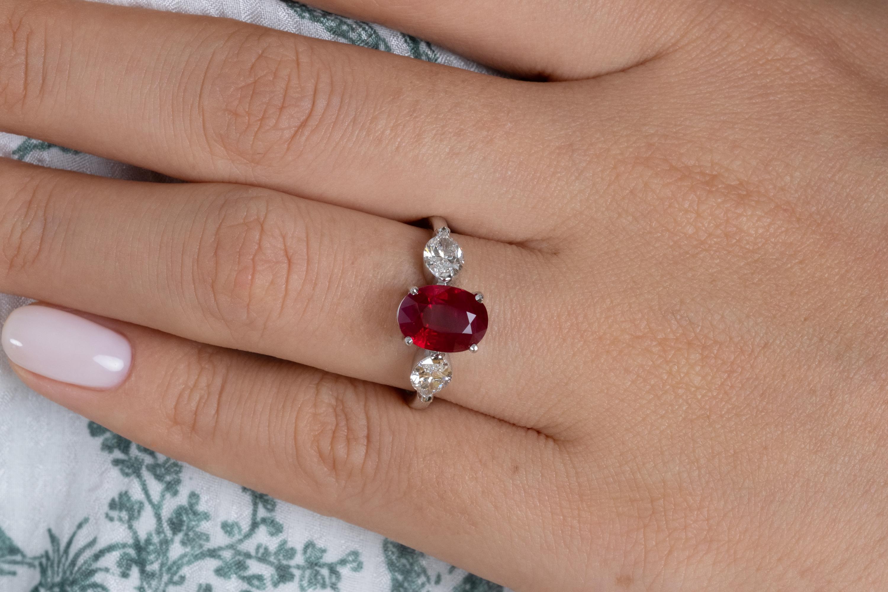 GIA 4.02ct Estate Vintage Burma Red Ruby Diamond 3Stone Engagement Wedding WG 9