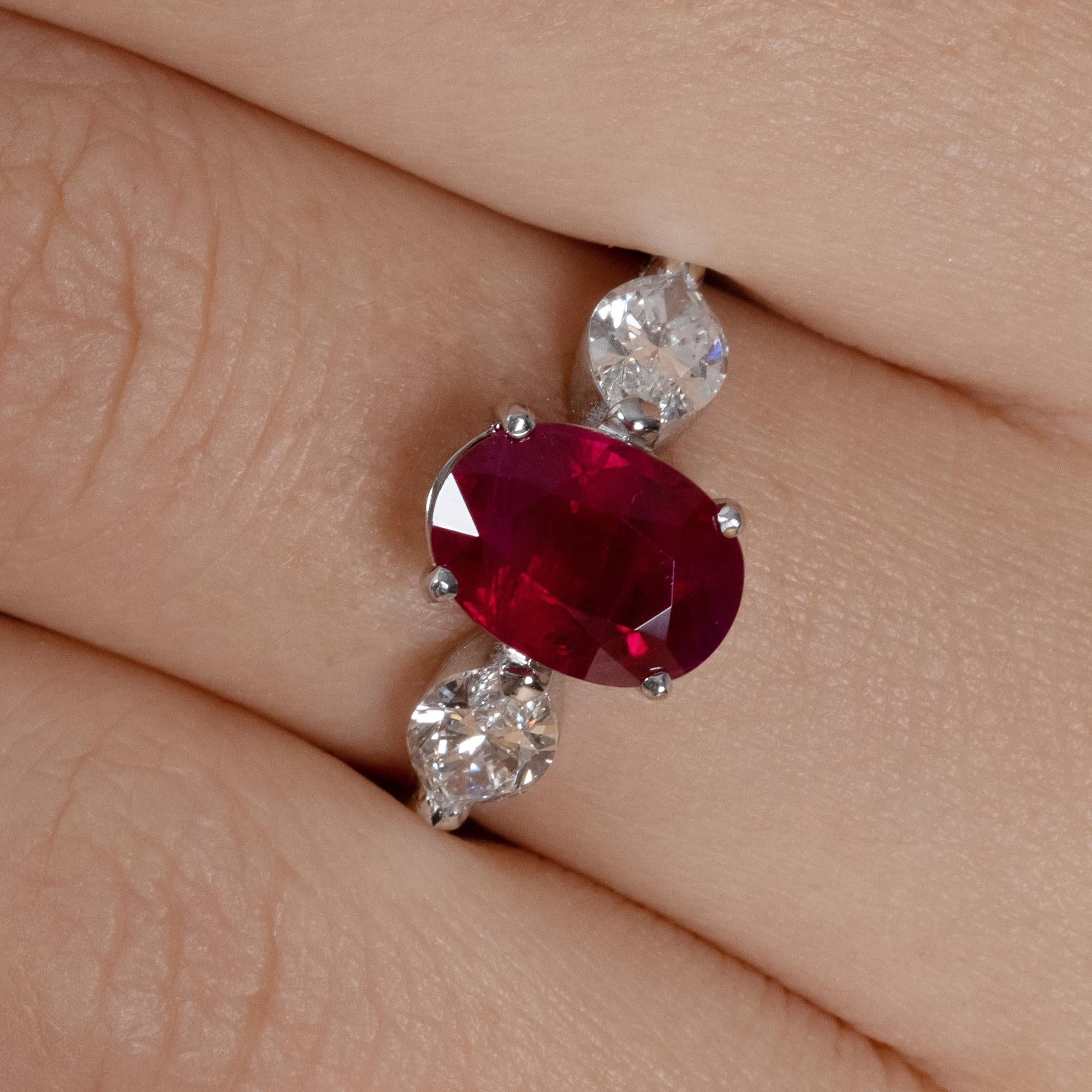 GIA 4.02ct Estate Vintage Burma Red Ruby Diamond 3Stone Engagement Wedding WG 12