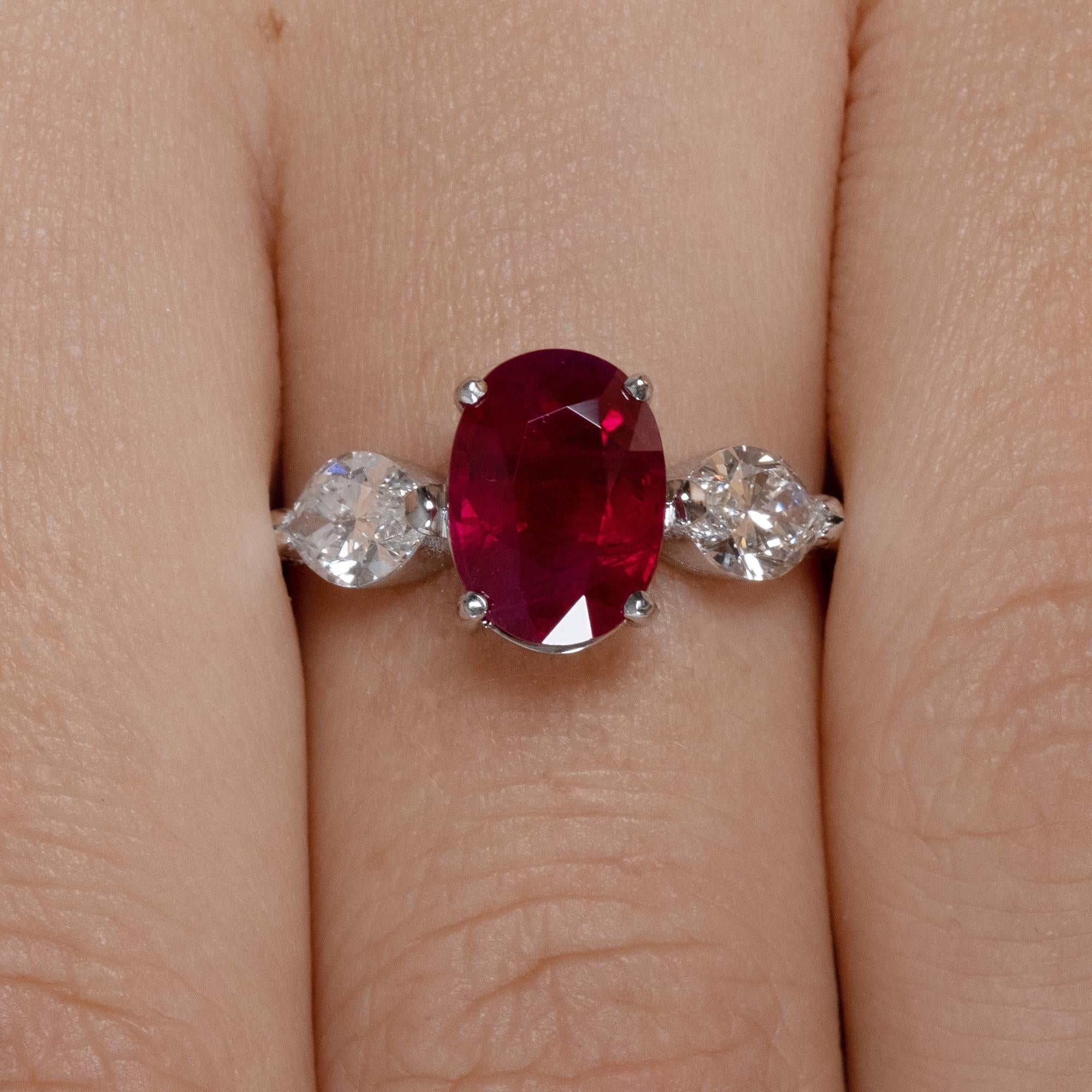 GIA 4.02ct Estate Vintage Burma Red Ruby Diamond 3Stone Engagement Wedding WG 13