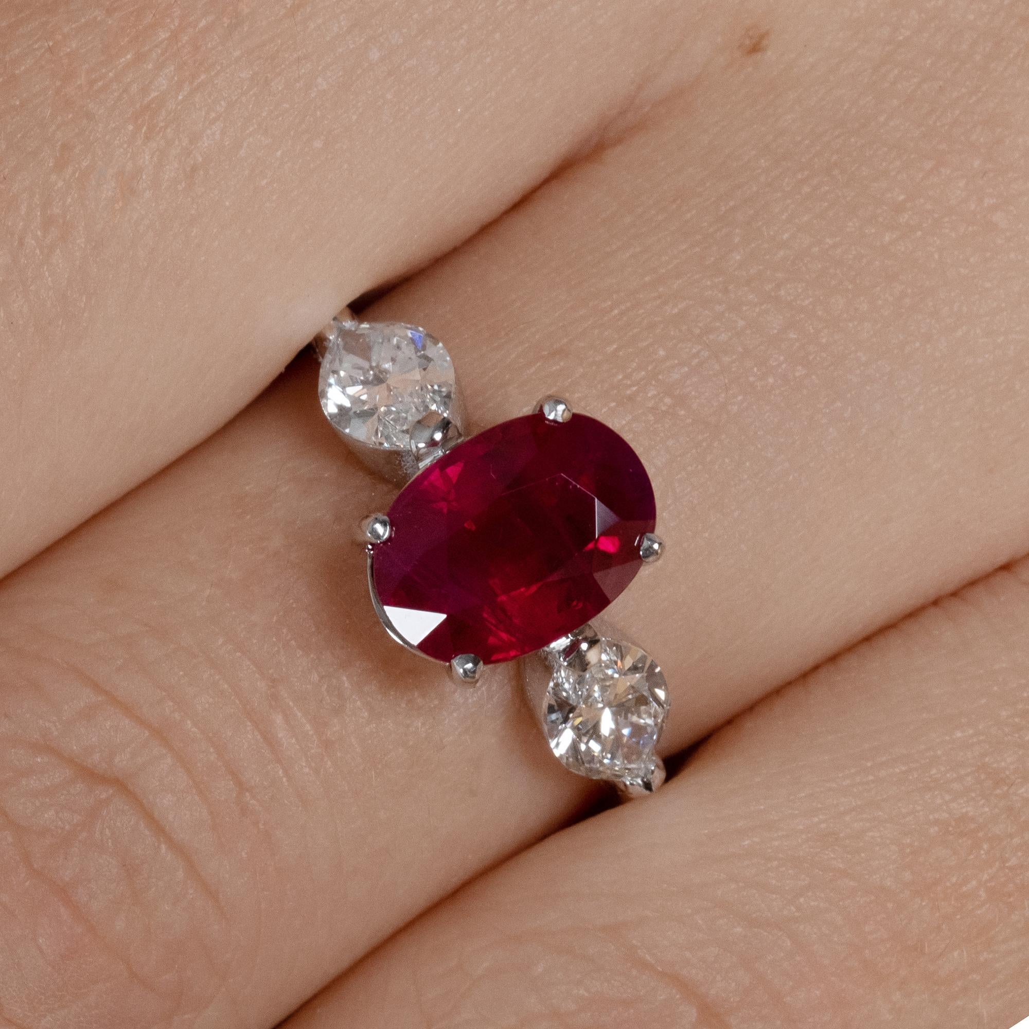 GIA 4.02ct Estate Vintage Burma Red Ruby Diamond 3Stone Engagement Wedding WG 14