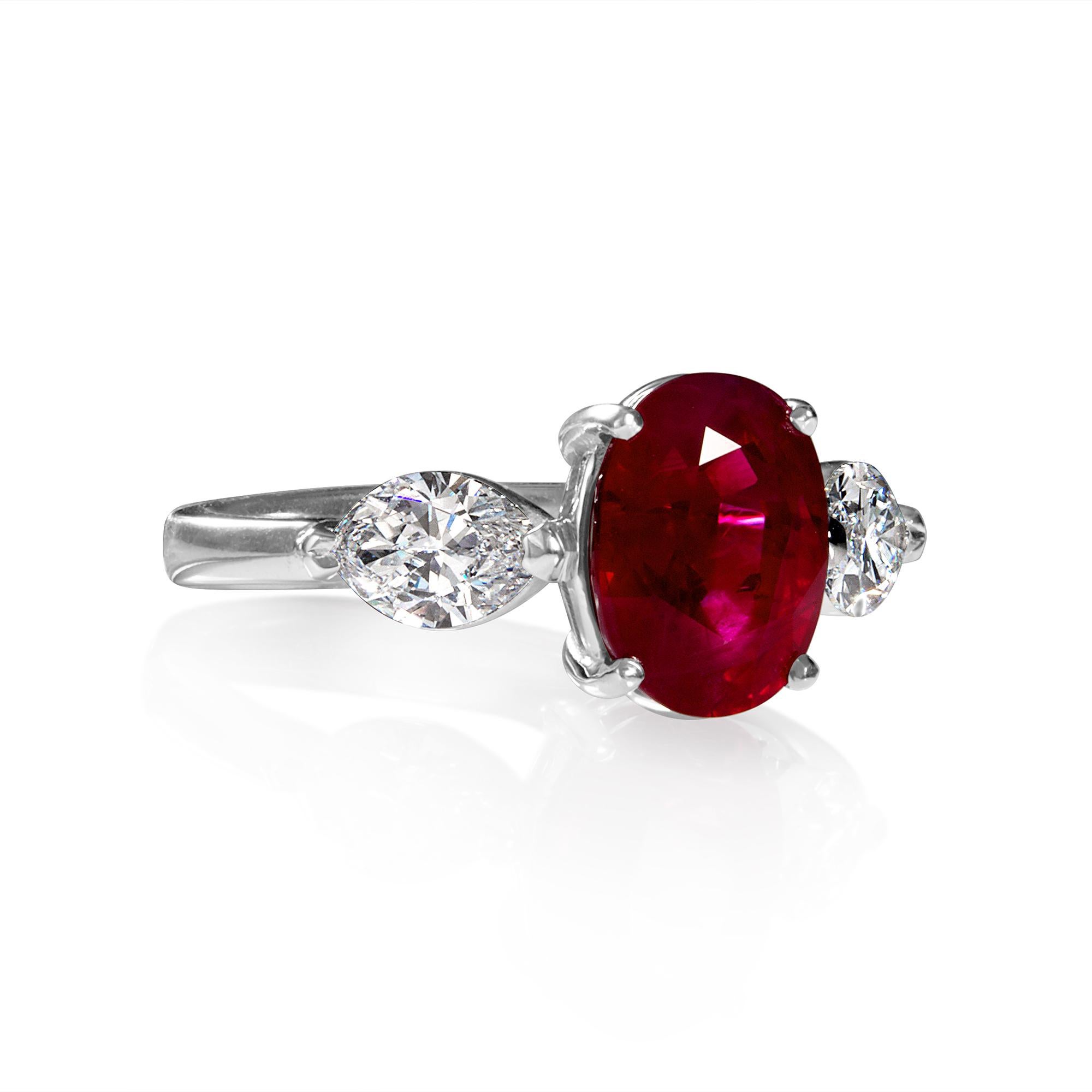Women's GIA 4.02ct Estate Vintage Burma Red Ruby Diamond 3Stone Engagement Wedding WG