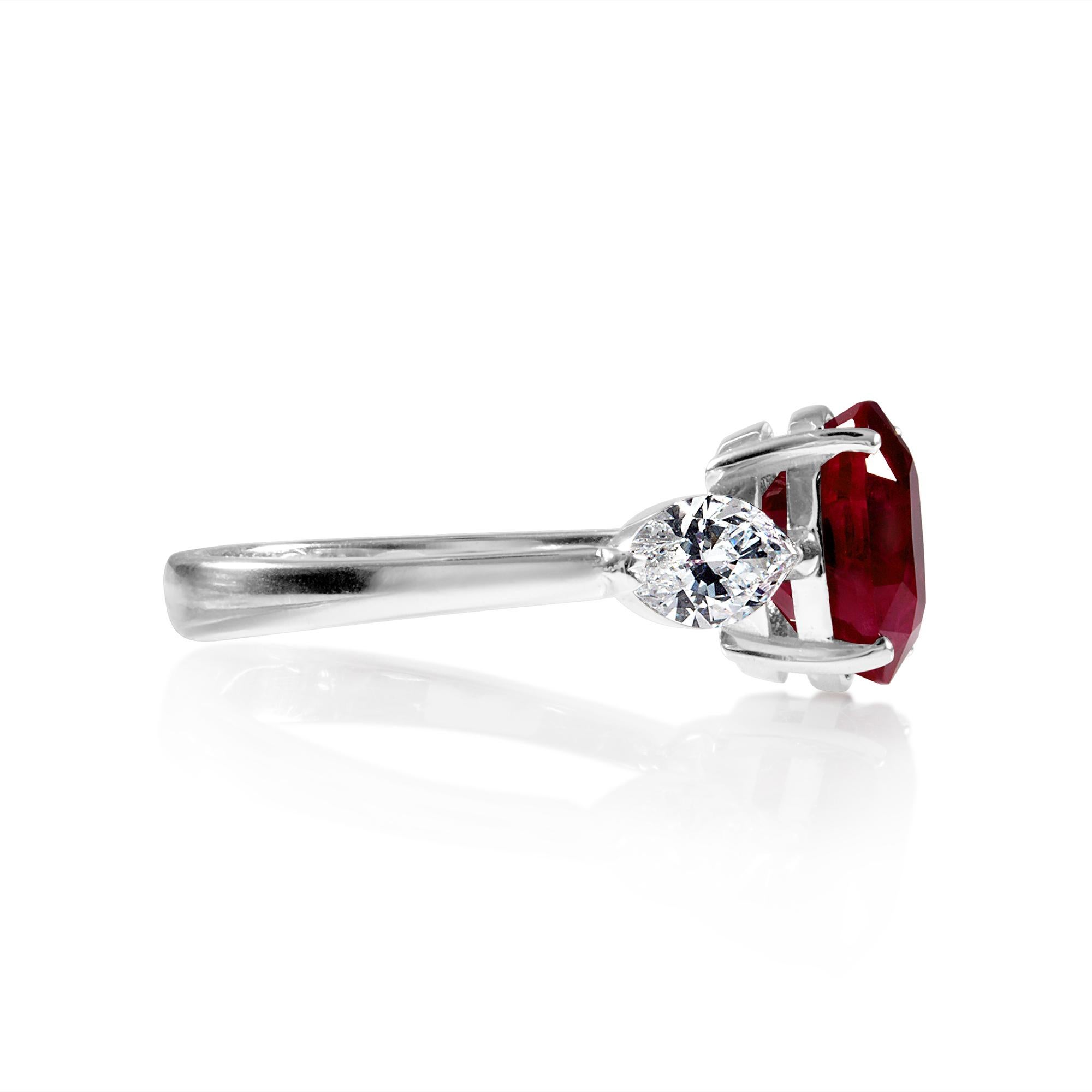 GIA 4.02ct Estate Vintage Burma Red Ruby Diamond 3Stone Engagement Wedding WG 1