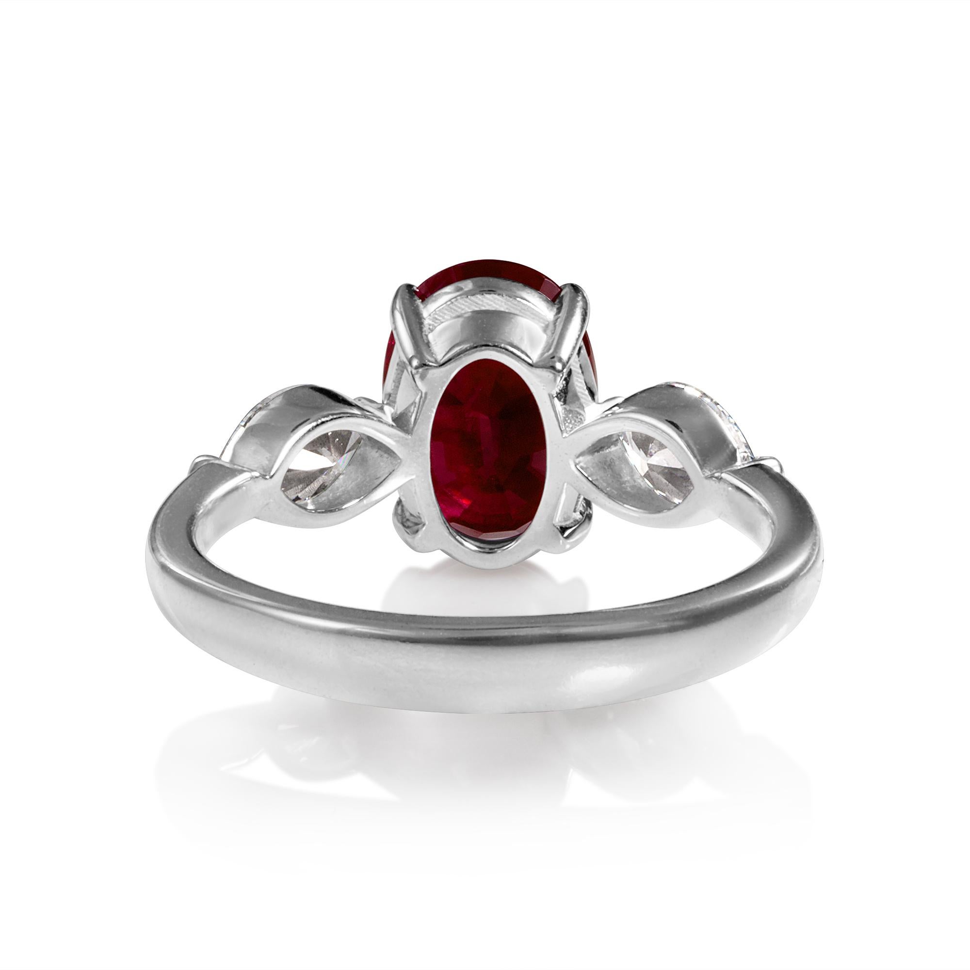 GIA 4.02ct Estate Vintage Burma Red Ruby Diamond 3Stone Engagement Wedding WG 2