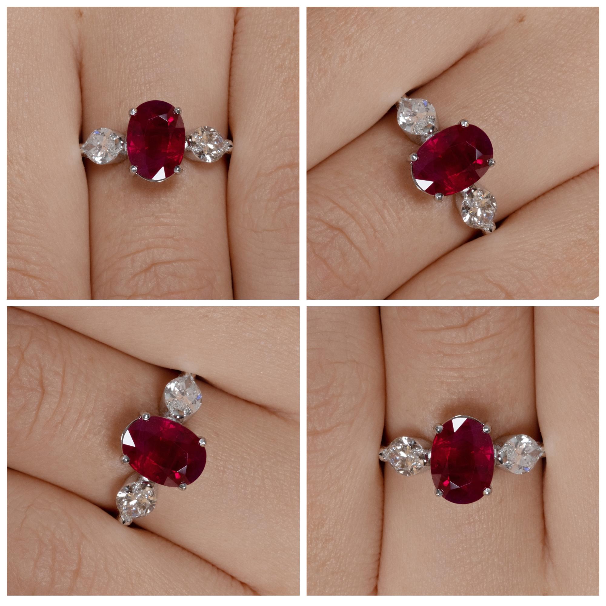 GIA 4.02ct Estate Vintage Burma Red Ruby Diamond 3Stone Engagement Wedding WG 4