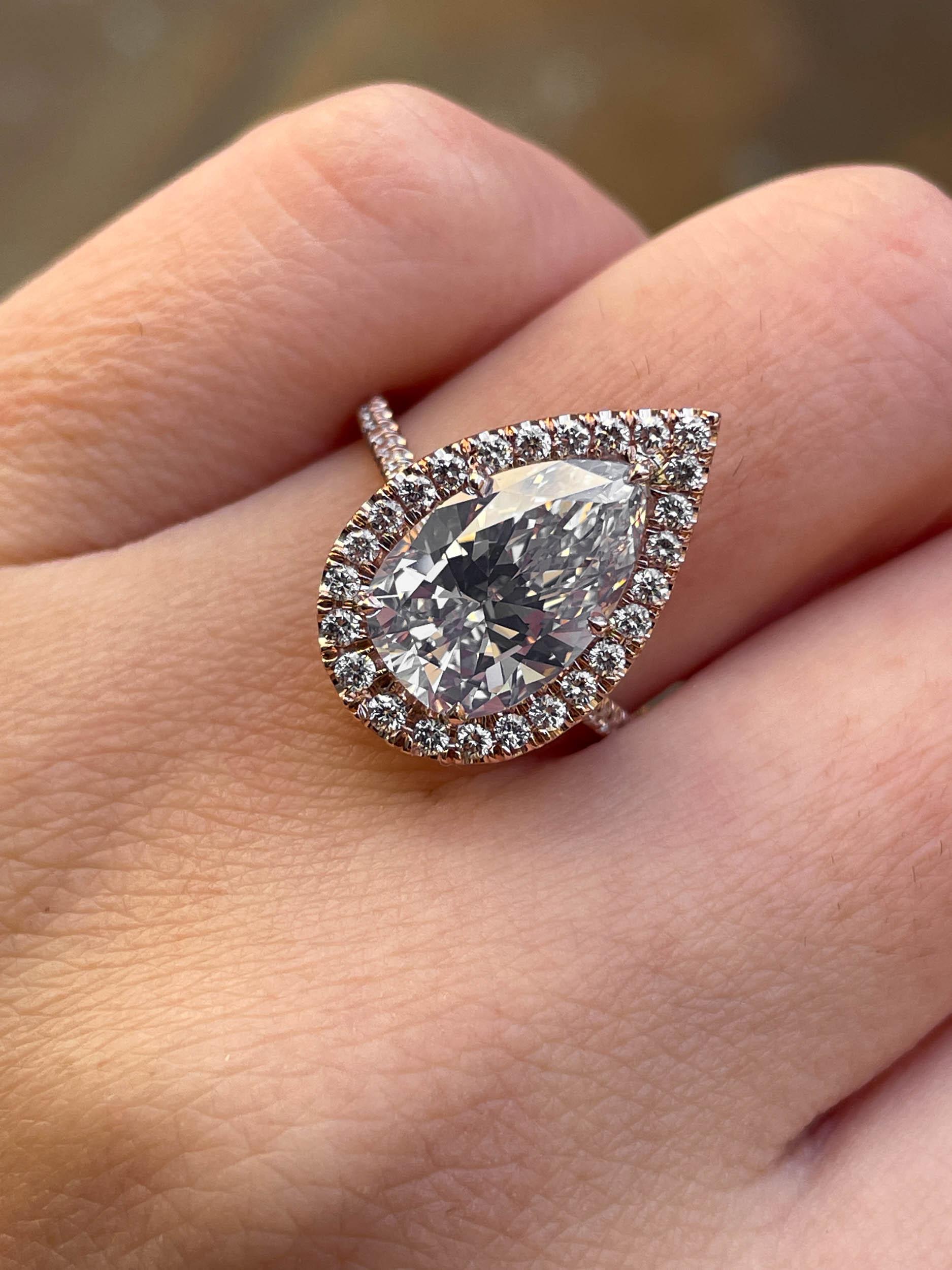 GIA 4.02ct Estate Vintage Pear Diamond Engagement Wedding 18k Rose Gold Ring 4