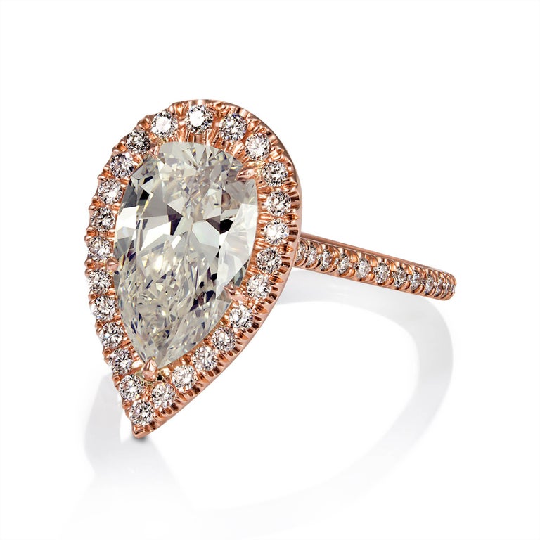 GIA 4.02ct Estate Vintage Pear Diamond Engagement Wedding 18k Rose Gold Ring In Good Condition In New York, NY